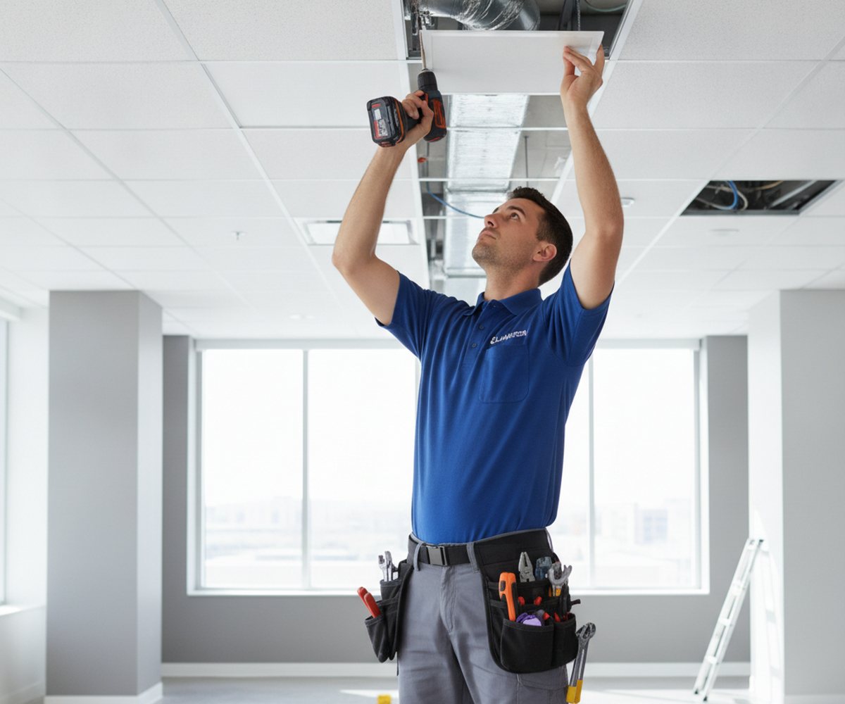 Инженер Ekoras монтирует систему вентиляции — полный цикл по вентиляции